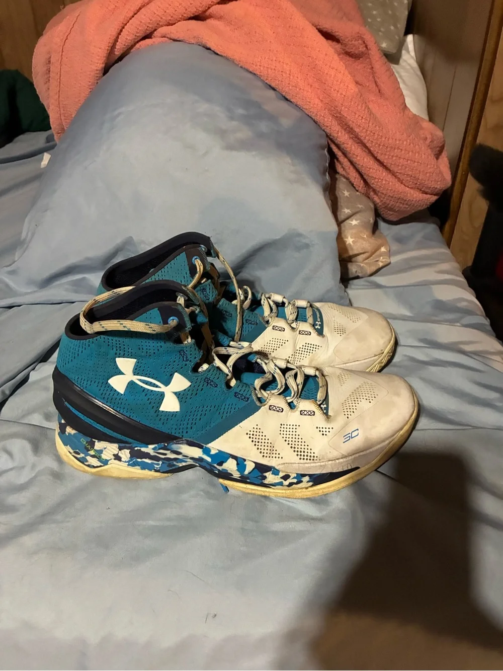 Under Armour Teal & White High-Top Basketball Shoes